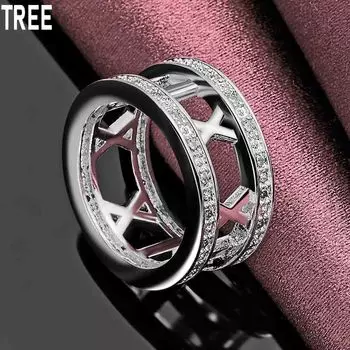 Кольцо из стерлингового серебра 925 пробы с римскими цифрами и цирконием AAA, изысканное модное свадебное украшение 7#