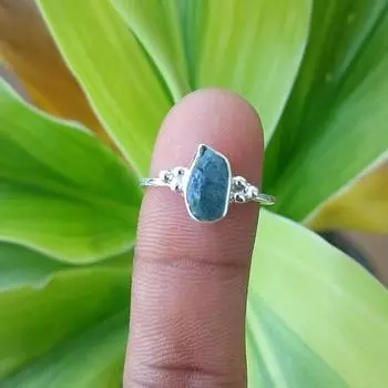 Кольцо из стерлингового серебра 925 пробы с натуральным турмалином Параиба, размер 6,75 США 6.75 US