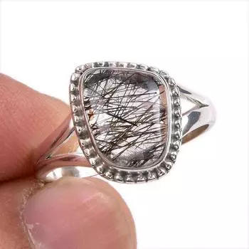 Кольцо из стерлингового серебра 925 пробы с натуральным черным рутилом, размер 7 s6Z55