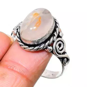 Кольцо из стерлингового серебра 925 пробы с натуральным розовым кварцем ручной работы, размер 12 D8m25