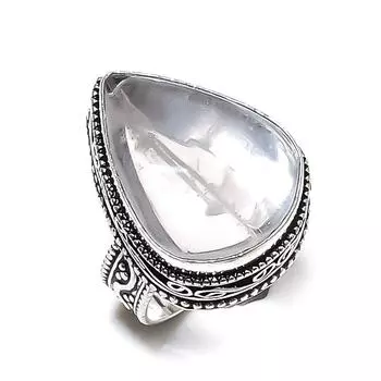 Кольцо из стерлингового серебра 925 пробы с натуральным кристаллом кварца ручной работы, размер 7 V6a61