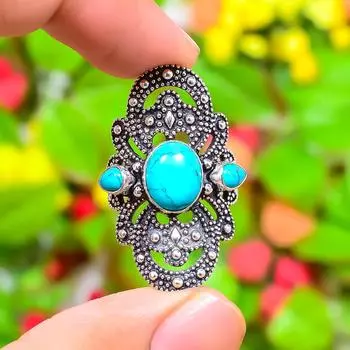 Кольцо из стерлингового серебра 925 пробы с натуральным бирюзовым камнем Santa Rosa, размер 8,5 c2N49