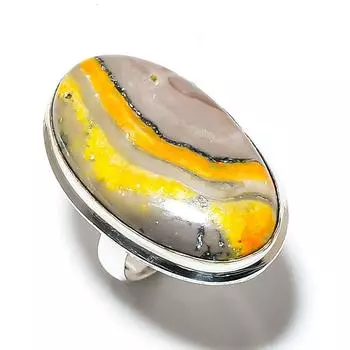 Кольцо из стерлингового серебра 925 пробы с натуральным драгоценным камнем шмельная яшма ручной работы, размер 8 b3R92