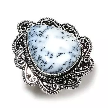 Кольцо из стерлингового серебра 925 пробы с натуральным дендритовым опалом ручной работы, размер 7,5 G0b57
