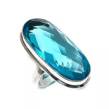 Кольцо из стерлингового серебра 925 пробы с натуральным швейцарским голубым топазом, размер 8 H8c38