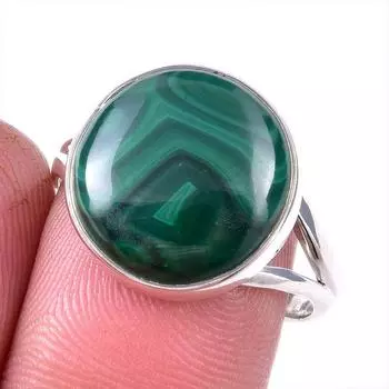 Кольцо из стерлингового серебра 925 пробы с натуральным малахитом, размер 9 Q7G48