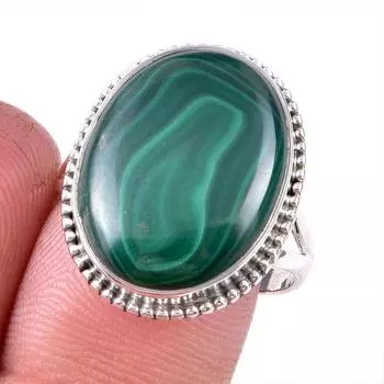 Кольцо из стерлингового серебра 925 пробы с натуральным малахитом, размер 9 y3S38