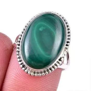 Кольцо из стерлингового серебра 925 пробы с натуральным малахитом, размер 7 P4j78