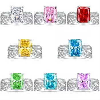 Кольцо из стерлингового серебра 925 пробы с квадратным бриллиантом в форме цветка фейерверка, женское, роскошное, цветное, 8 * 11, бриллиантовое, с высоким содержанием углерода, рядное кольцо US Size 5 #