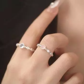 Кольцо из стерлингового серебра 925 пробы с микроинкрустацией из натурального аквамарина, открытое кольцо с розовым кристаллом, женское кольцо в корейском стиле, легкое, роскошное Opening is adjustable