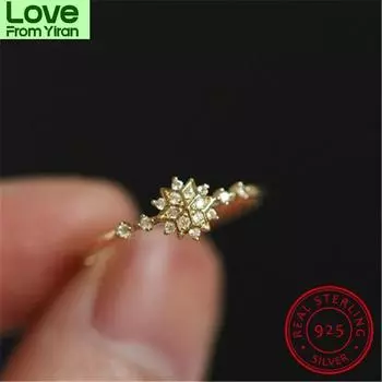 Кольцо из стерлингового серебра 925 пробы, женское кольцо в виде снежинки с камнем, изящные обручальные кольца для женщин, тонкое кольцо с белым цирконием, ювелирные изделия 6