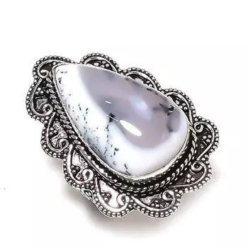 Кольцо из стерлингового серебра 925 пробы с натуральным дендритовым опалом ручной работы, размер 8 e6W18