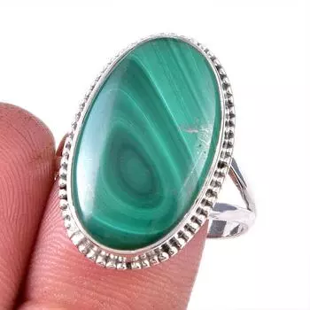 Кольцо из стерлингового серебра 925 пробы с натуральным малахитом, размер 10 o7o40
