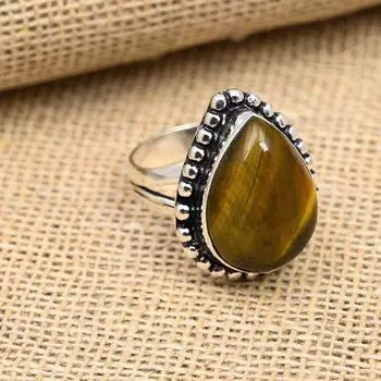 Кольцо из стерлингового серебра 925 пробы с красивым тигровым глазом и драгоценным камнем ручной работы 4 жёлтый