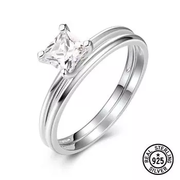 Кольцо из стерлингового серебра 925 пробы, пасьянс, прозрачный циркон, юбилейные свадебные наборы колец для женщин, классические обручальные украшения 8