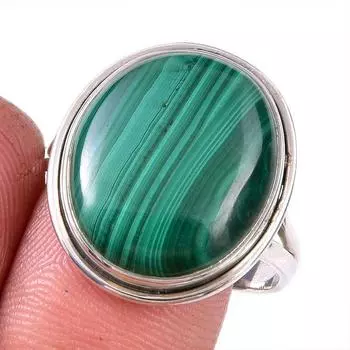 Кольцо из стерлингового серебра 925 пробы с натуральным малахитом, размер 11, n0u56