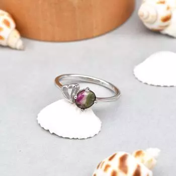 Кольцо из стерлингового серебра 925 пробы с натуральным трехцветным турмалином, размер 6,5, подарок США 6.5 US