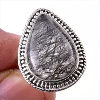 Кольцо из стерлингового серебра 925 пробы с натуральным черным рутилом, размер 6 Q3o45