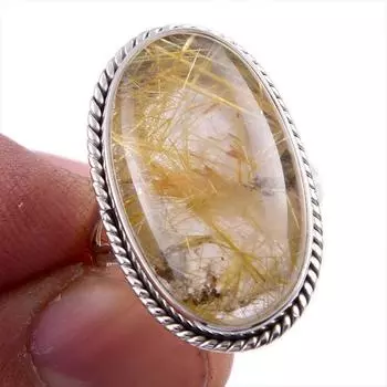 Кольцо из стерлингового серебра 925 пробы с натуральным золотым рутилом S.8 U6z23