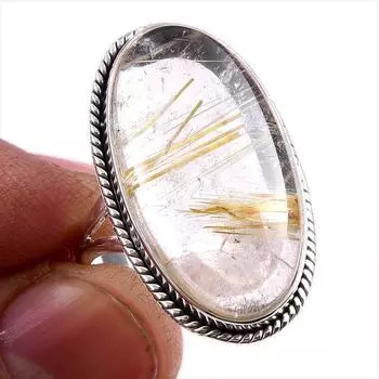 Кольцо из стерлингового серебра 925 пробы с натуральным золотым рутилом S.9 e1d42