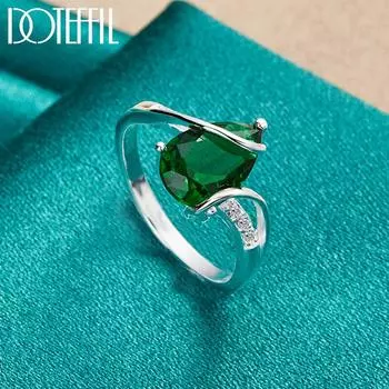 Кольцо из стерлингового серебра 925 пробы с зеленым цирконом AAA, модные свадебные украшения 7#