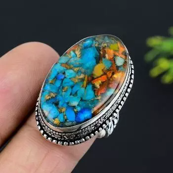 Кольцо из стерлингового серебра 925 пробы с натуральным драгоценным камнем колючей устрицы, размер 9 d9b28 ручной работы