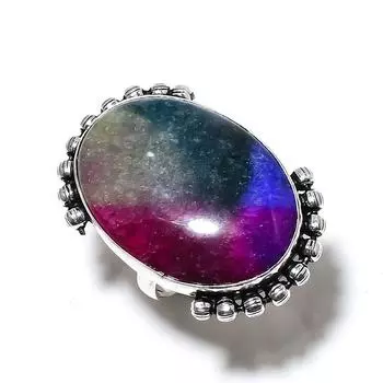 Кольцо из стерлингового серебра 925 пробы с натуральным радужным солнечным кварцем ручной работы, размер 8,5 s8F27