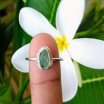 Кольцо из стерлингового серебра 925 пробы с необработанным турмалином Параиба, размер 8, подарочное кольцо для нее 8 US