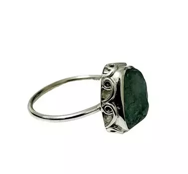 Кольцо из стерлингового серебра 925 пробы с натуральным необработанным аквамарином, размер 7,5 (США) 7.5 US