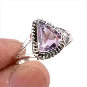 Кольцо из стерлингового серебра 925 пробы с натуральным розовым аметистом и драгоценным камнем S.8 Q5M47