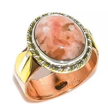 Кольцо из стерлингового серебра 925 пробы с натуральным родонитом, двухцветное, размер 9,5 y4h79