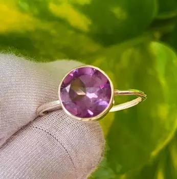 Кольцо из стерлингового серебра 925 пробы с натуральным круглым аметистом, размер 8, подарочное кольцо 8 US