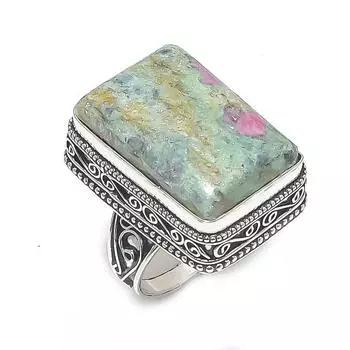 Кольцо из стерлингового серебра 925 пробы с натуральным рубином и фукситом, размер 10 J4F44