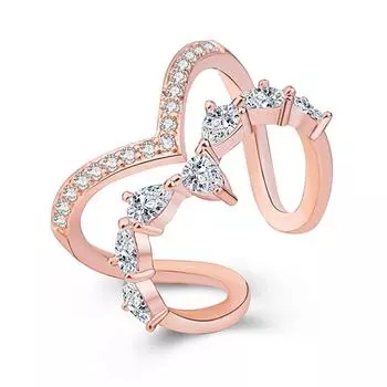 Кольцо из стерлингового серебра 925 пробы с двухслойным нерегулярным геометрическим кристаллом и цирконом, модные вечерние украшения для женщин, S-R172 Resizable розового золота