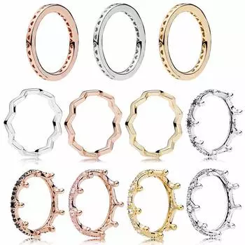 Кольцо из стерлингового серебра 925 пробы 1:1 розовая золотая зачарованная корона с фирменными сердцами, вневременное зигзагообразное женское кольцо, модные украшения своими руками 7