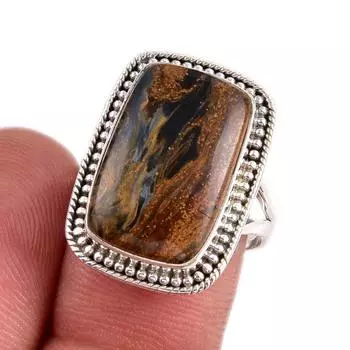 Кольцо из стерлингового серебра 925 пробы с натуральным драгоценным камнем Питерсит, размер 8 z0K57