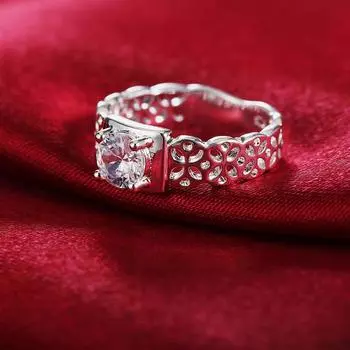 Кольцо из стерлингового серебра 925 пробы с ажурным узором и цирконием, модные свадебные украшения 7#