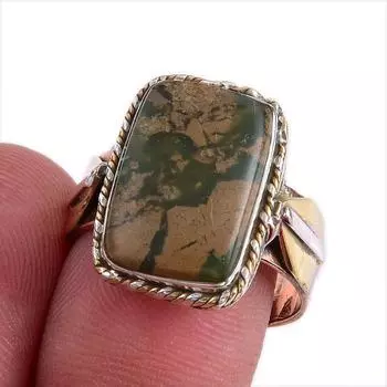 Кольцо из стерлингового серебра 925 пробы с натуральным драгоценным камнем яшмой, размер 8 G0U64