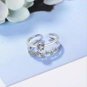 Кольцо из стерлингового серебра 925 пробы для женщины, двухслойное регулируемое кольцо с бантом из циркония, изысканное женское ювелирное украшение, подарок на день рождения Resizable