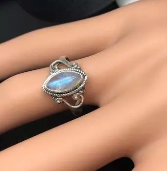Кольцо из стерлингового серебра 925 пробы маркиза с натуральным лунным камнем FR-121 14.05 MM белый