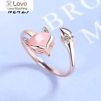 Кольцо из стерлингового серебра 925 пробы, новое женское модное ювелирное изделие, высокое качество, кольцо с кристаллом циркония и агата в форме лисы, регулируемое кольцо по размеру