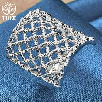 Кольцо из стерлингового серебра 925 пробы с квадратной сеткой, модные свадебные украшения 6#