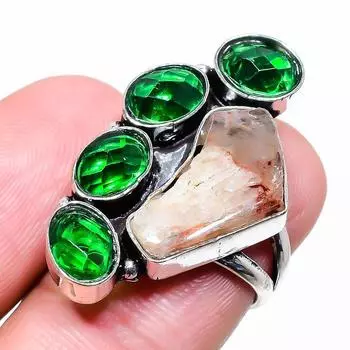 Кольцо из стерлингового серебра 925 пробы с натуральным сколецитом и диопсидом, размер 6 d4Q37