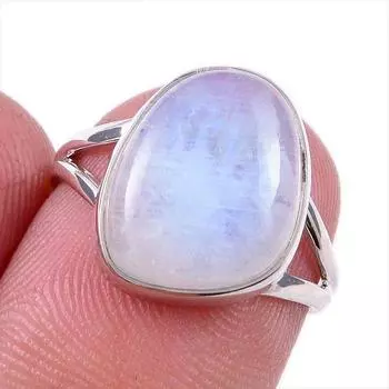 Кольцо из стерлингового серебра 925 пробы с натуральным радужным лунным камнем, размер 6 p0f20
