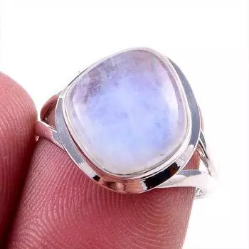 Кольцо из стерлингового серебра 925 пробы с натуральным радужным лунным камнем, размер 7 n9L10