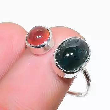 Кольцо из стерлингового серебра 925 пробы с натуральным розовым турмалином индиколитом, размер 7, США 7 US