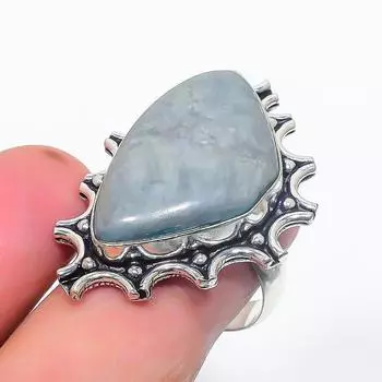 Кольцо из стерлингового серебра 925 пробы с натуральным серебряным блеском и обсидианом, размер 8 B5O13