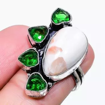 Кольцо из стерлингового серебра 925 пробы с натуральным сколецитом и диопсидом, размер 7 u4T68