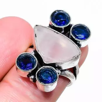 Кольцо из стерлингового серебра 925 пробы с натуральным розовым кварцем и топазом, размер 6,5 M9r46