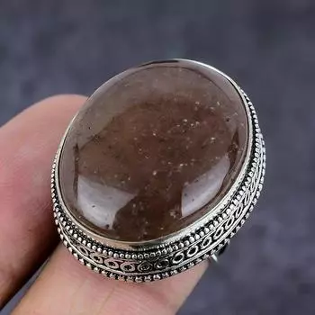 Кольцо из стерлингового серебра 925 пробы с натуральным клубничным кварцем ручной работы, размер 9 l4w21